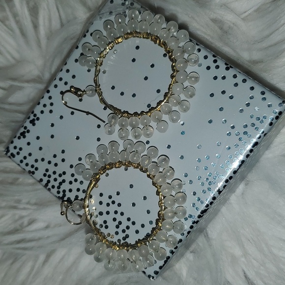 Source Unknown Jewelry - ~~Clear Beaded Hoop Earrings with Gold Accents~~